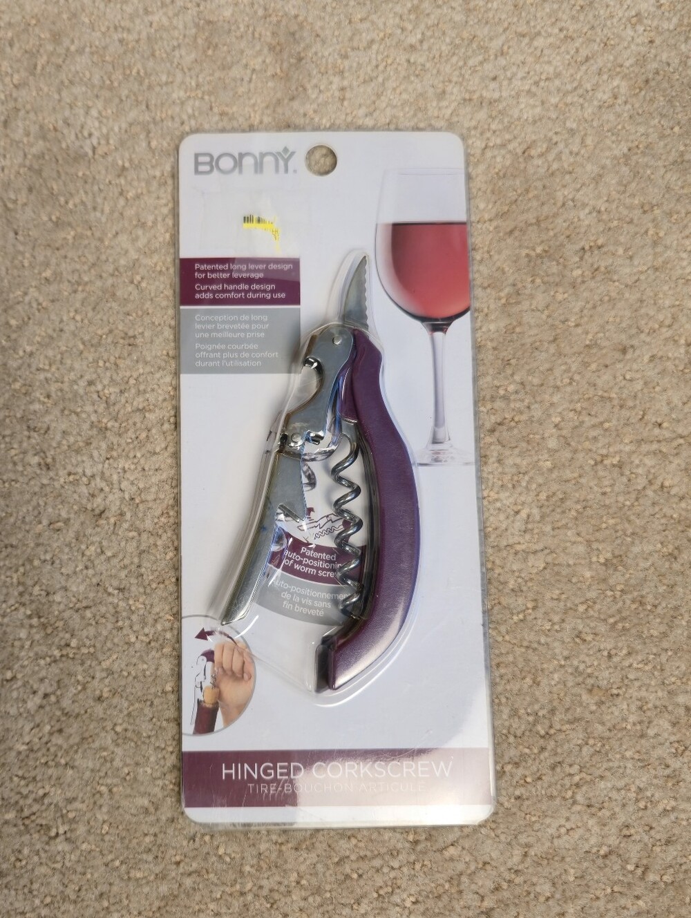 Double Hinge Waiters Friend Corkscrew Wine Opener, Barware, PURPLE & SILVER